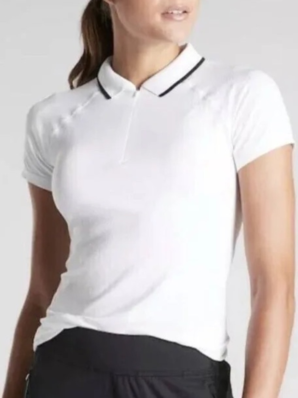 Athleta White Black Trim Collared Golf Tennis Active Polo